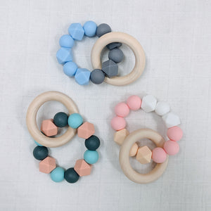 Double Ring Silicone and Wood Teether