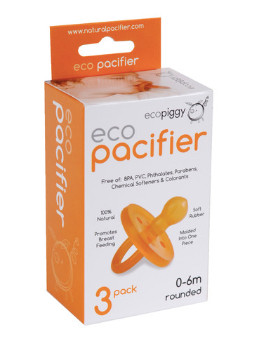 Ecopiggy Natural Rubber Pacifier Rounded 3 Pack